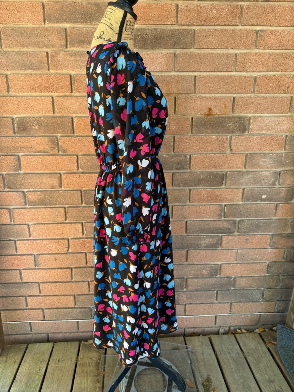 J. Crew Ruffle Tiered Midi Dress Black Floral  Size 2 - Picture 3 of 5